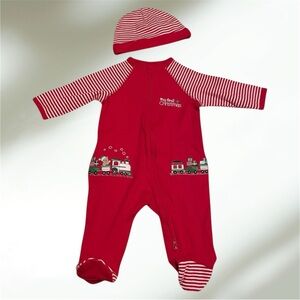 Little Me Baby Boy 3m My first Christmas” 🎄 Footed Outfit Pajama Footies NWT